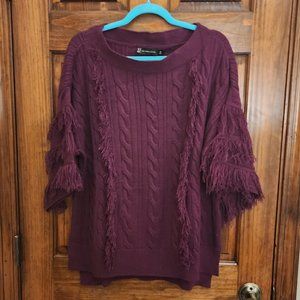 New York and Company Purple Fringe Oversized Cable Knit Sweater